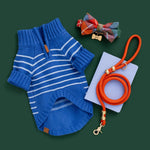 【預購】藍色條紋高領拉練毛衣 Blue Stripe Quarter-Zip