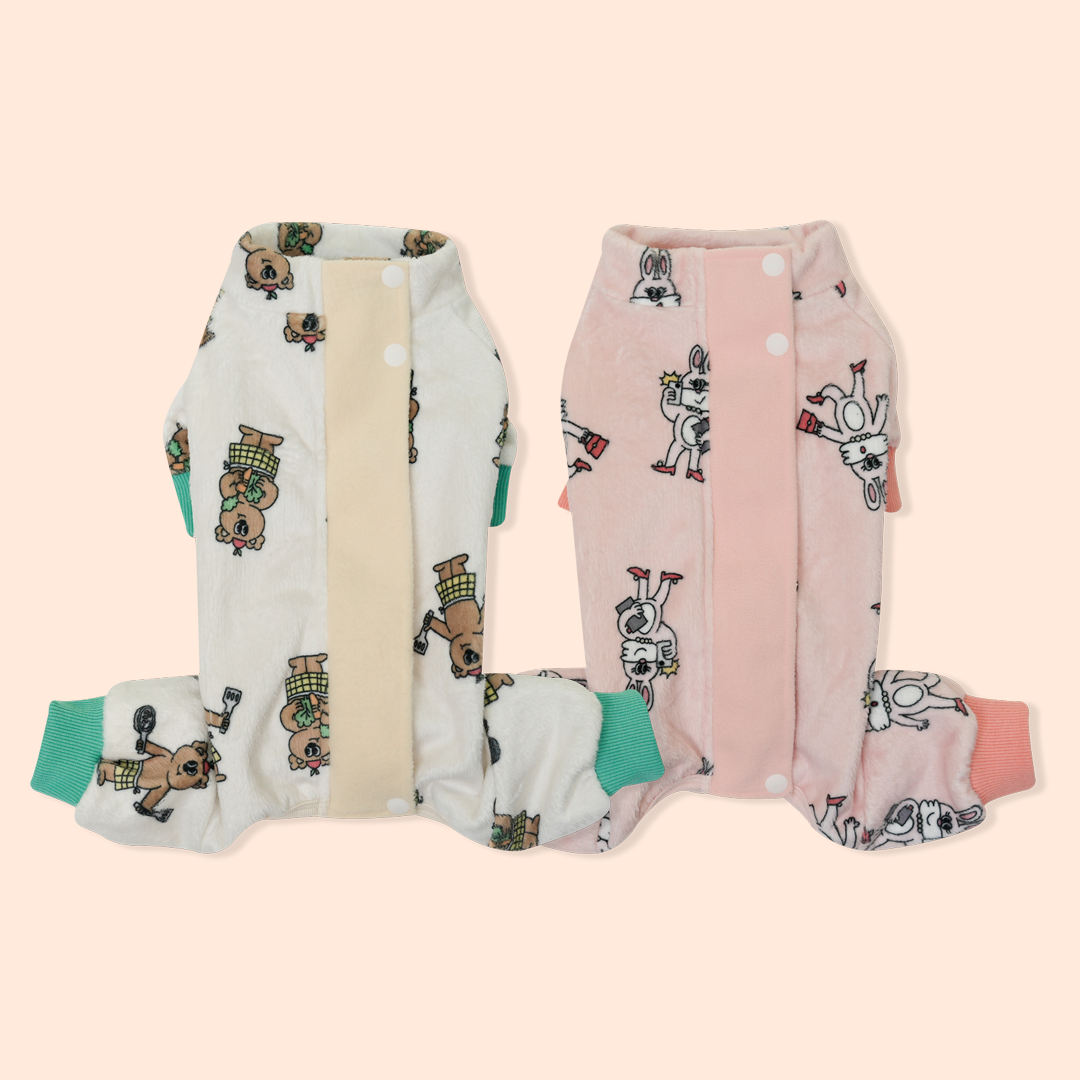 絨毛保暖快穿式連身睡衣