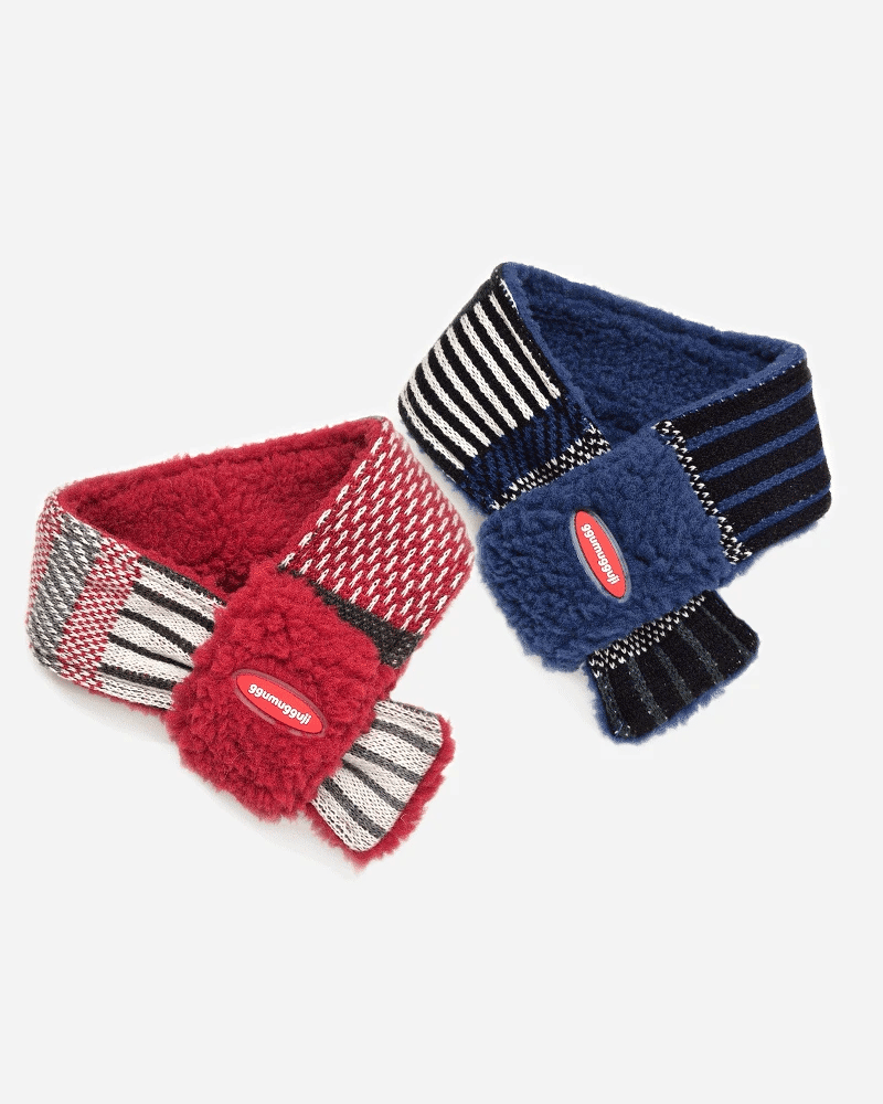 【預購】條紋針織毛絨圍巾（紅藍）