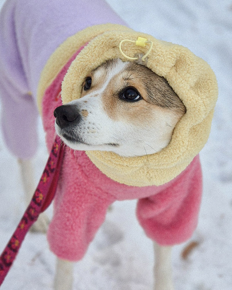 【預購】Fleece 粉嫩撞色刷毛狗狗四腳衣－粉紫